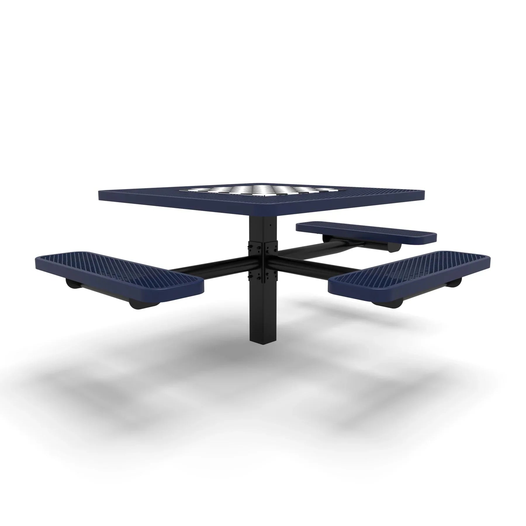 Black & Blue Wabash Valley Signature Square Pedestal Picnic Table, Diamond, Chessboard - ADA Accessible - Inground - 46 Inch, in plastisol-coated steel, model SP230D, chess and checkers table