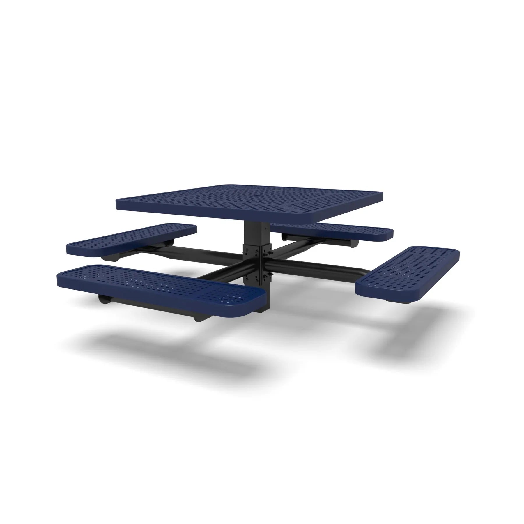 Black & Blue Wabash Valley Signature Square Pedestal Picnic Table, Perforated, Standard - 4 Seats - Inground - 40 Inch, in plastisol-coated steel, model SG215P, square metal patio table