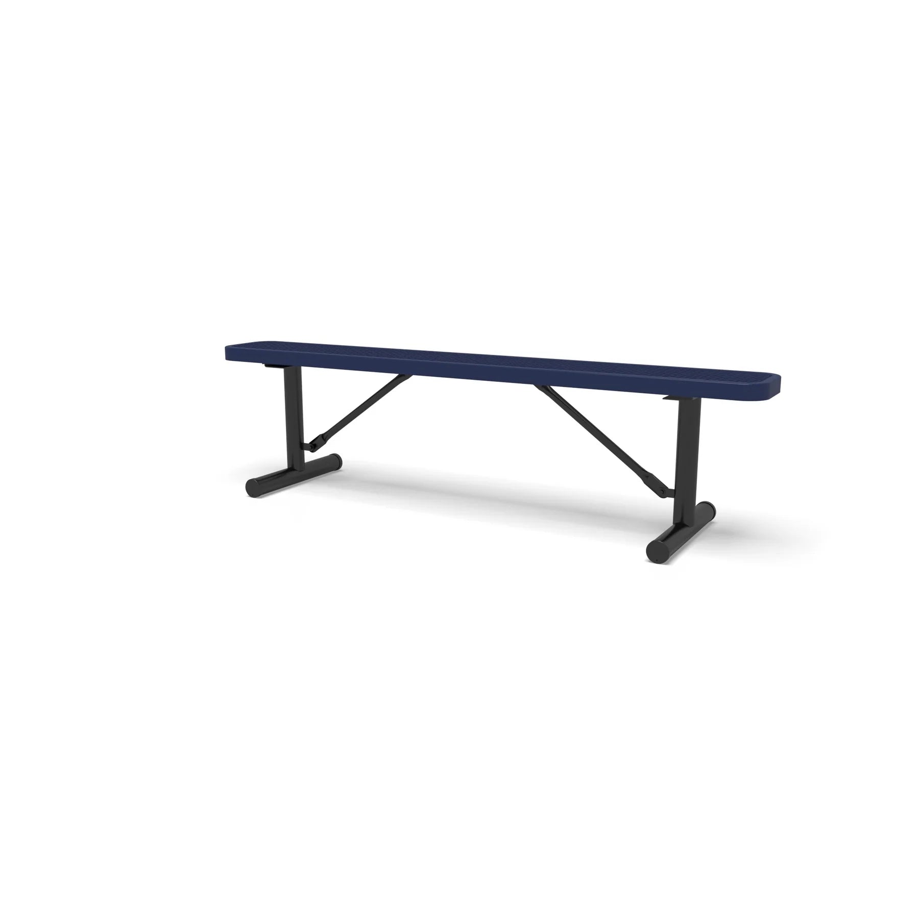 Black & Blue Wabash Valley Signature Steel Backless Bench, Diamond, 6' Portable with braced legs, blue seat on a black frame, plastisol-coated steel, team bench
