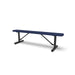 Black & Blue Wabash Valley Signature Steel Backless Bench, Perforated, 6' Portable with braced legs, blue seat on a black frame, plastisol-coated steel, commercial seating bench