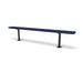 Black & Blue Wabash Valley Signature Steel Backless Bench, Diamond, 8' Surface Mount base plates, blue seat on a black frame, plastisol-coated steel, long outdoor bench