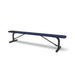 Black & Blue Wabash Valley Signature Steel Backless Bench, Perforated, 8' Portable with braced legs, blue seat on a black frame, plastisol-coated steel, 96 inch bench