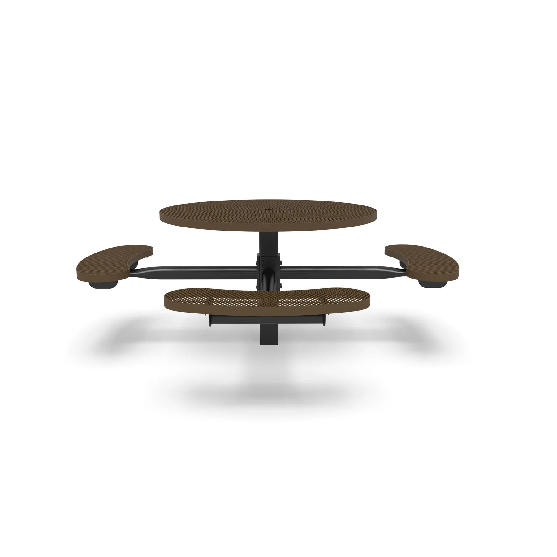 Black & Brown Wabash Valley Signature Round Pedestal Picnic Table, Diamond, Standard - ADA Accessible - Inground, in plastisol-coated steel, model SG250D, round outdoor metal table