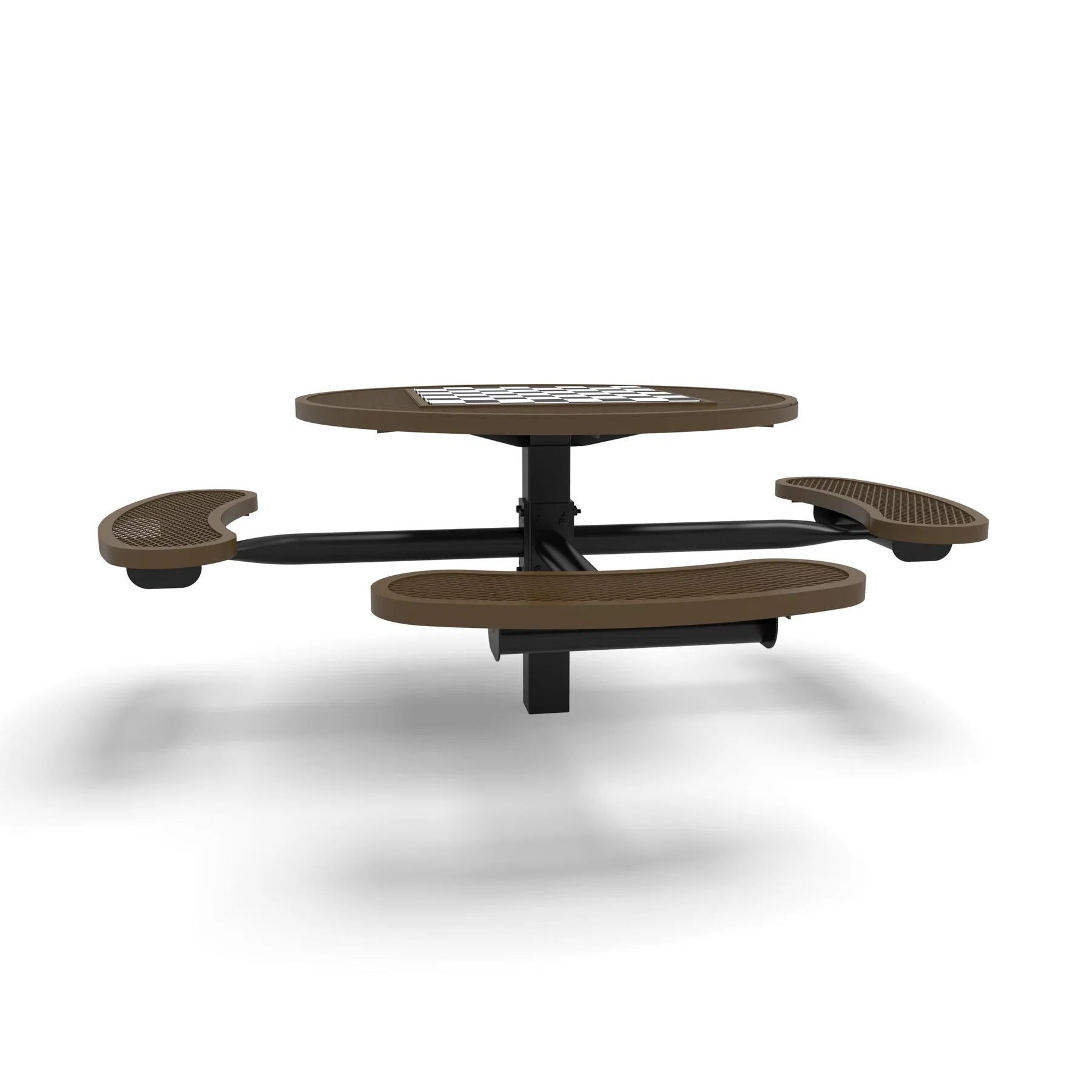 Black & Brown Wabash Valley Signature Round Pedestal Picnic Table, Diamond, Chessboard - ADA Accessible - Inground, in plastisol-coated steel, model SP215D, outdoor chess board