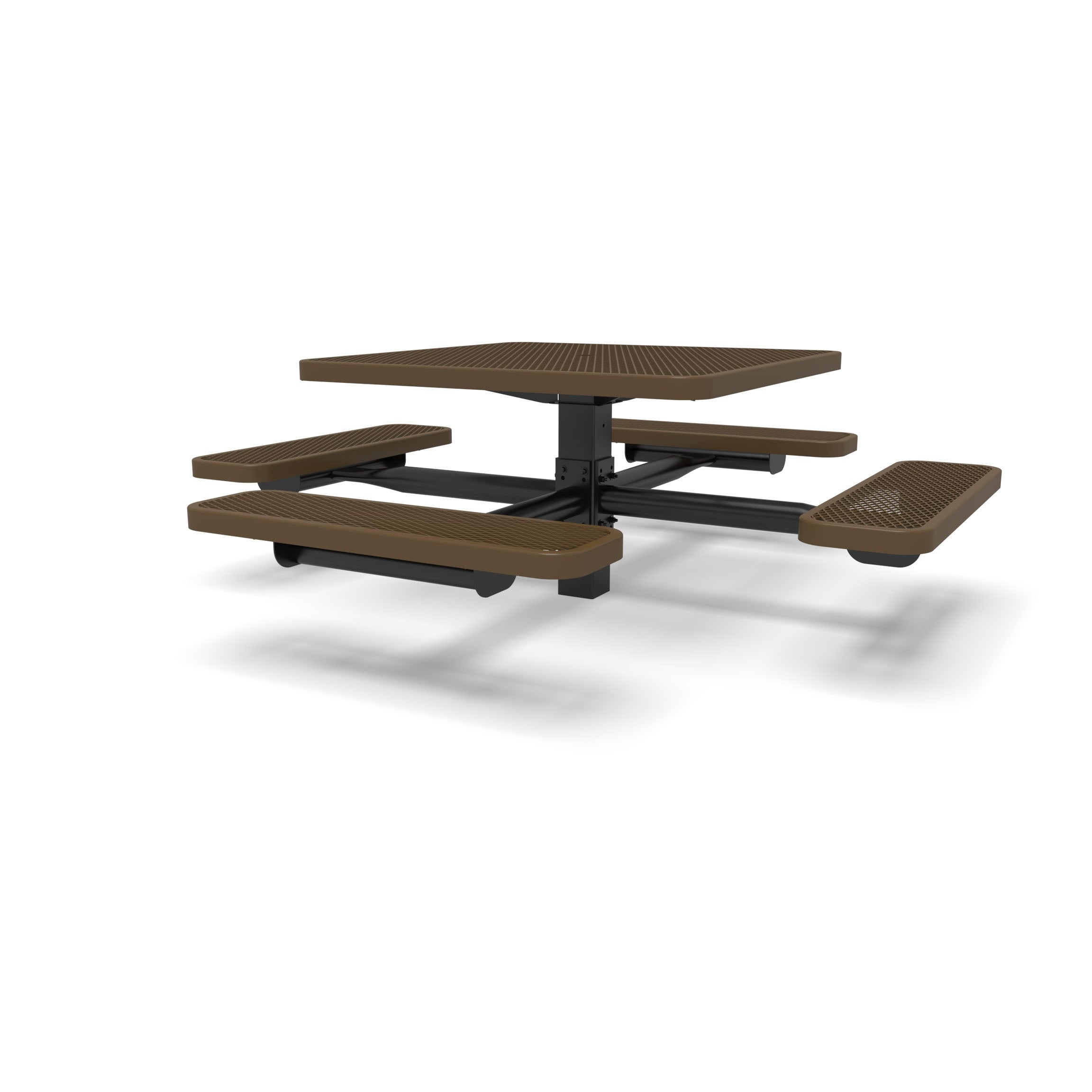 Black & Brown Wabash Valley Signature Square Pedestal Picnic Table, Diamond, Standard - 4 Seats - Inground - 40 Inch, in plastisol-coated steel, model SG215D, 40 inch square table