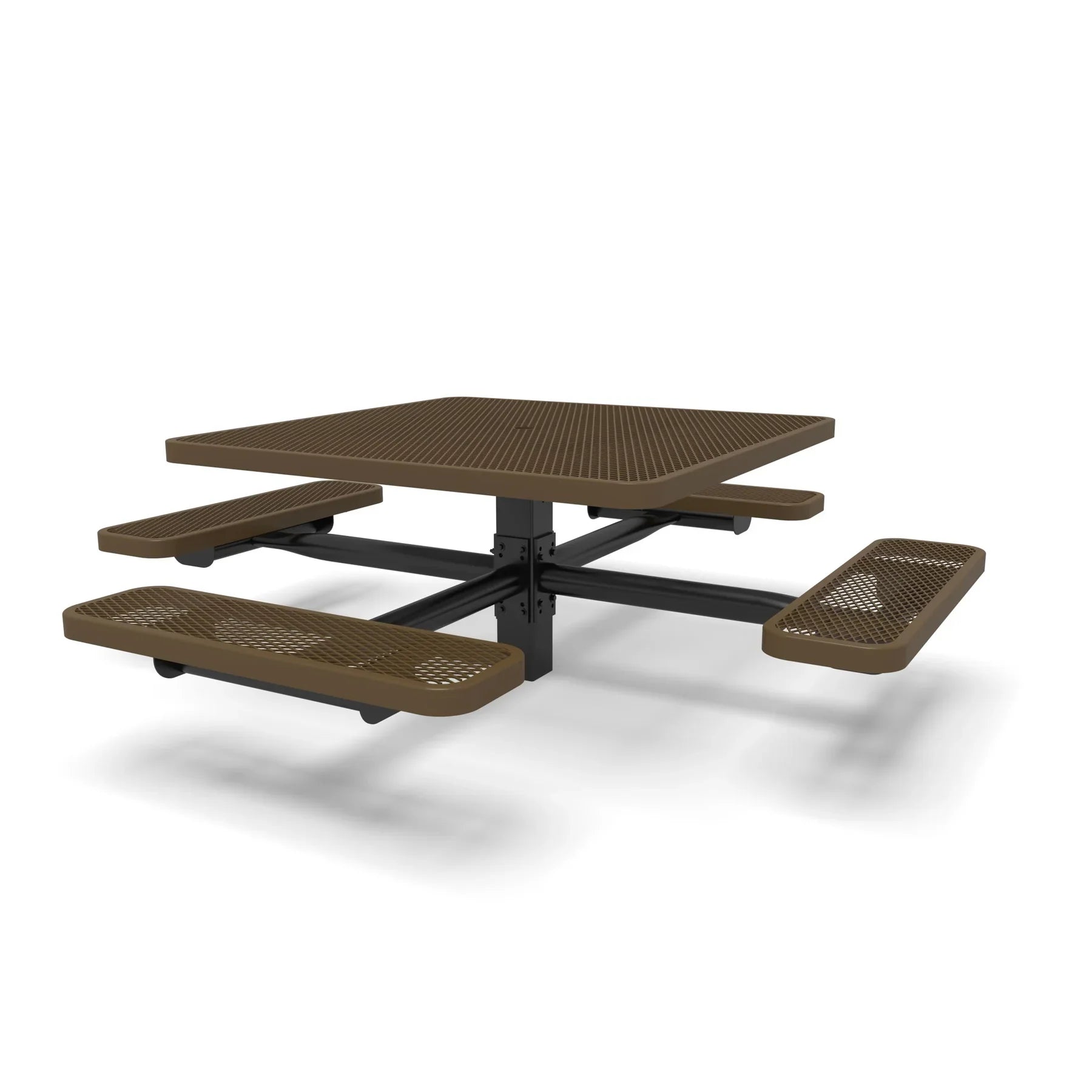 Black & Brown Wabash Valley Signature Square Pedestal Picnic Table, Diamond, Standard - 4 Seats - Inground - 46 Inch, in plastisol-coated steel, model SG230D, square outdoor dining table