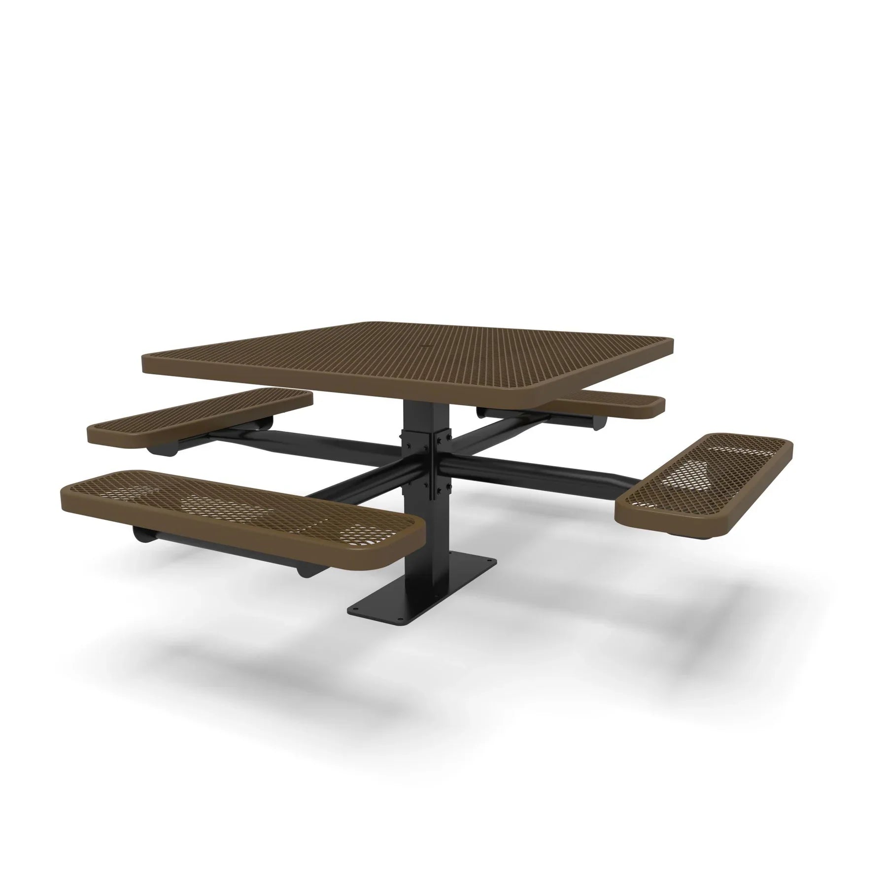 Black & Brown Wabash Valley Signature Square Pedestal Picnic Table, Diamond, Standard - 4 Seats - Surface Mount - 46 Inch, in plastisol-coated steel, model SG229D, business patio furniture