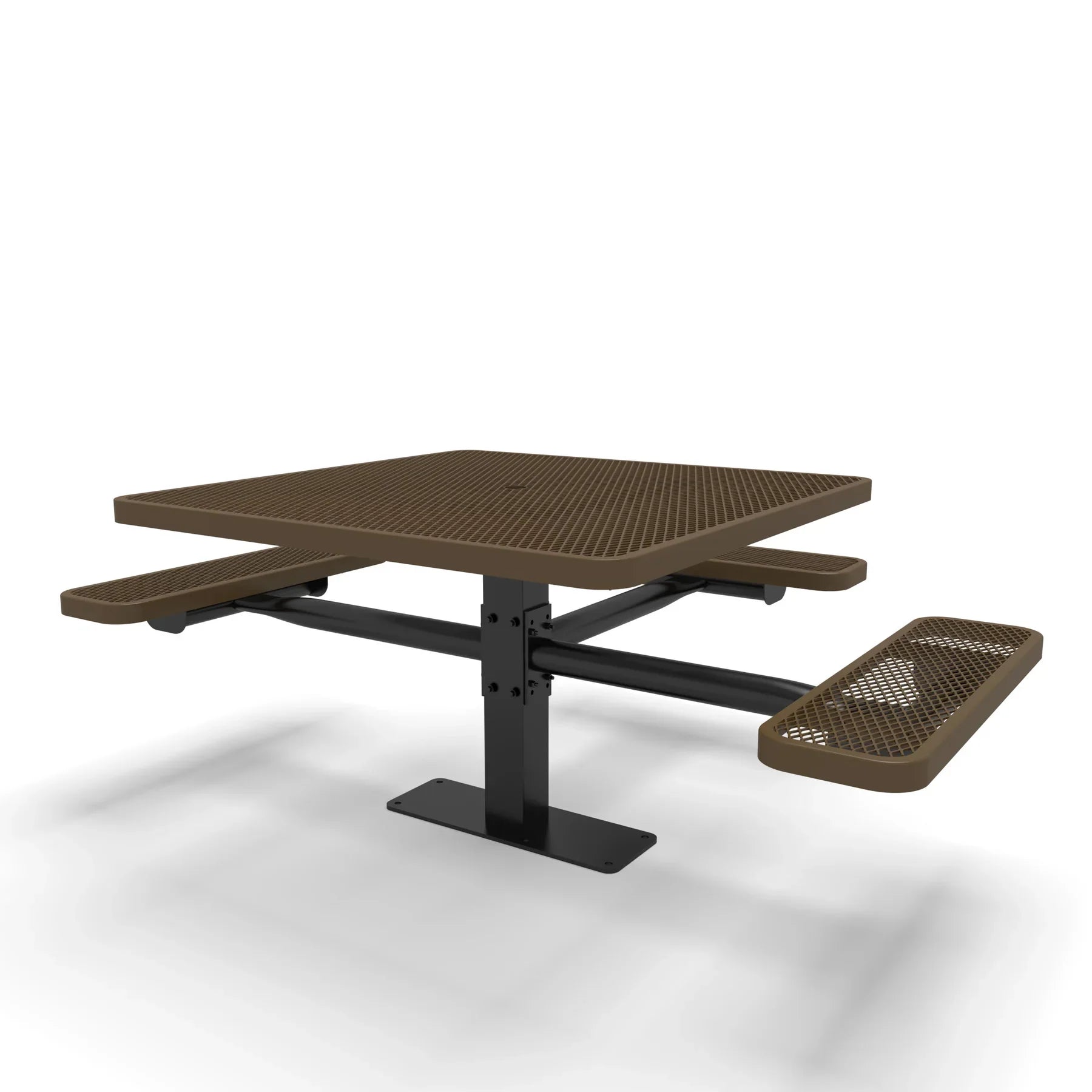 Black & Brown Wabash Valley Signature Square Pedestal Picnic Table, Diamond, Standard - ADA Accessible - Surface Mount - 46 Inch, in plastisol-coated steel, model SG234D, business patio furniture