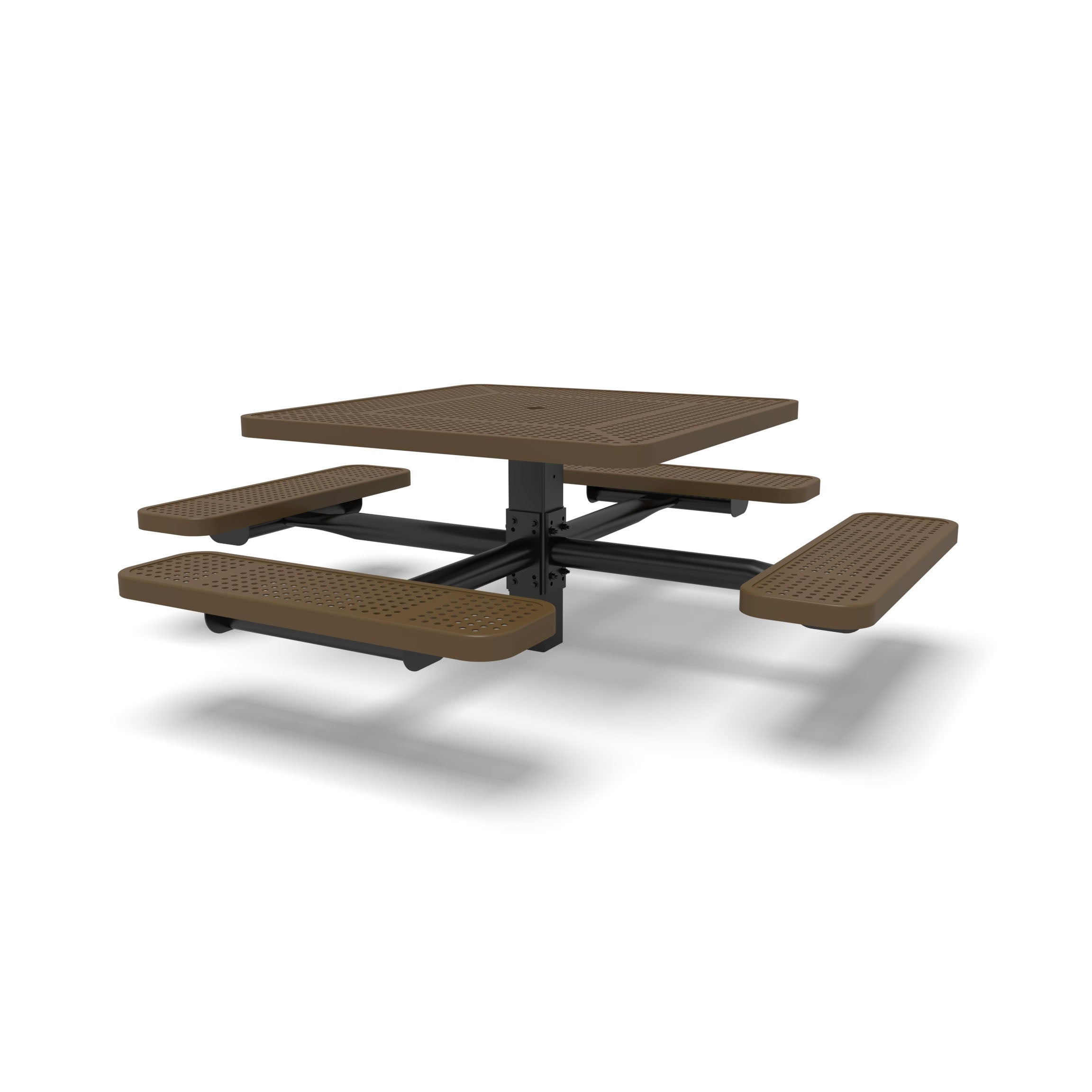 Black & Brown Wabash Valley Signature Square Pedestal Picnic Table, Perforated, Standard - 4 Seats - Inground - 40 Inch, in plastisol-coated steel, model SG215P, 40 inch square table