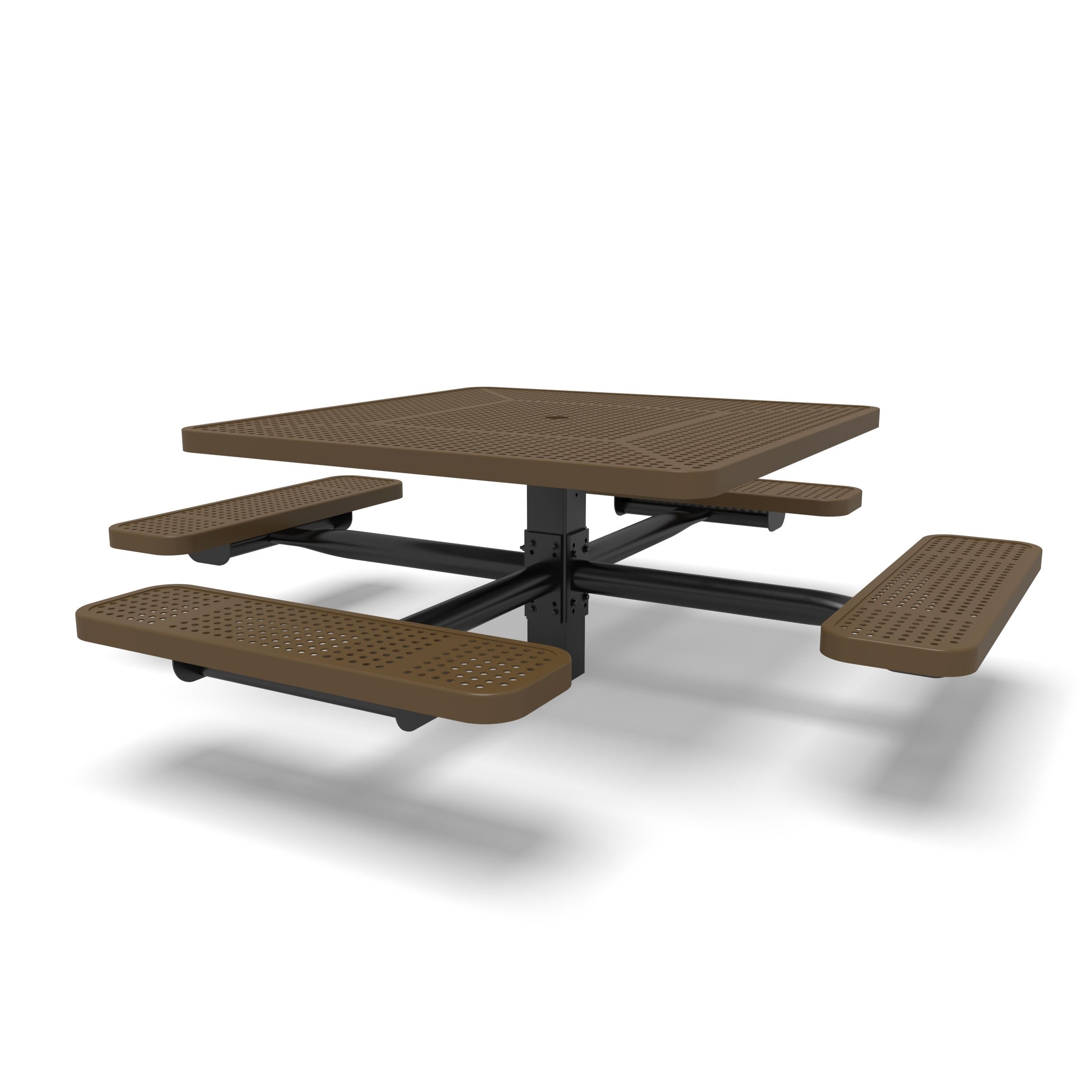Black & Brown Wabash Valley Signature Square Pedestal Picnic Table, Perforated, Standard - 4 Seats - Inground - 46 Inch, in plastisol-coated steel, model SG230P, business patio furniture