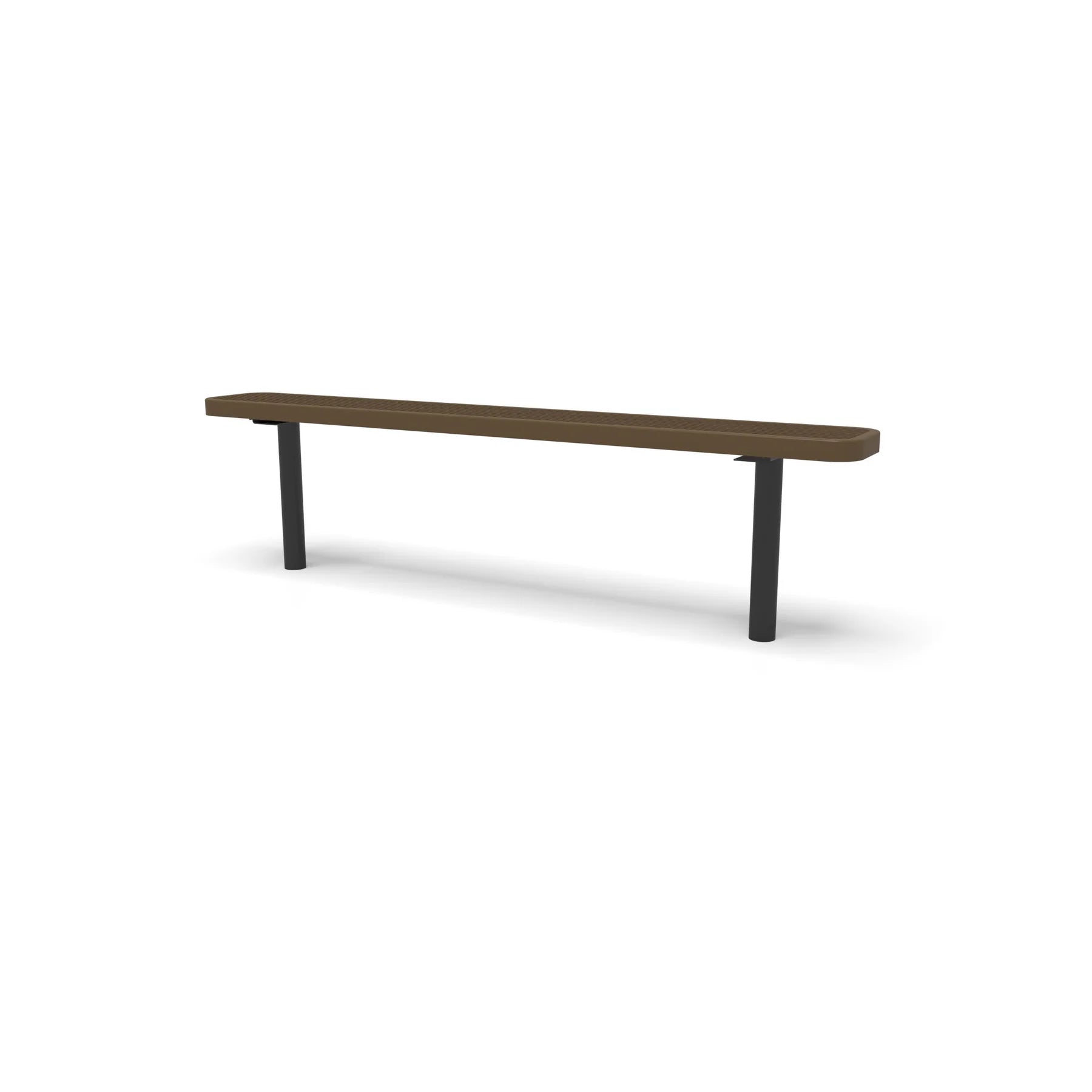 Black & Brown Wabash Valley Signature Steel Backless Bench, Diamond, 6' Inground posts, brown seat on a black frame, plastisol-coated steel, metal bench without back