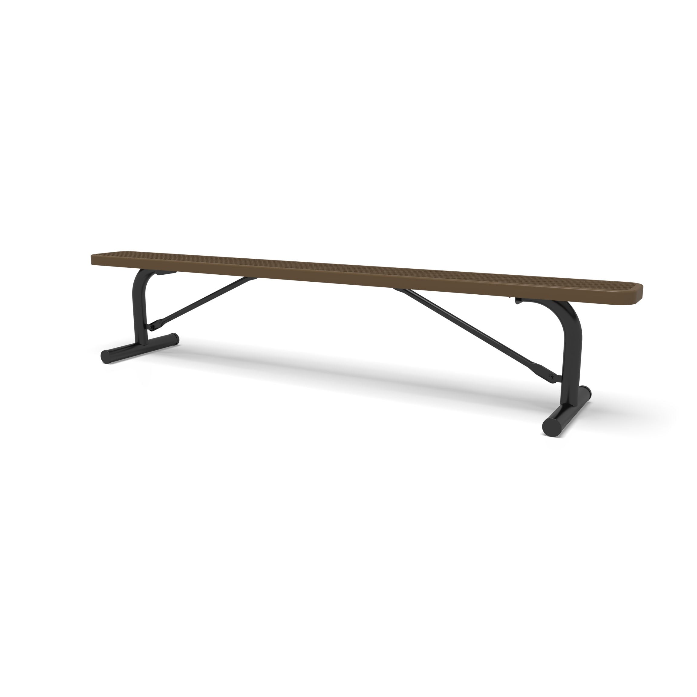 Black & Brown Wabash Valley Signature Steel Backless Bench, Diamond, 8' Portable with braced legs, brown seat on a black frame, plastisol-coated steel, 96 inch bench
