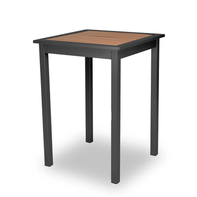 Black frame with Cedar Slats, Green Valley 30 inch square bar height table, recycled plastic on aluminum, model GVAX72P, restaurant high top tables