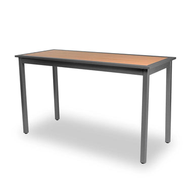 Black frame with Cedar Slats, Green Valley 30 x 72 inch rectangular bar height table, recycled plastic on aluminum, model GVA5E2P, communal table