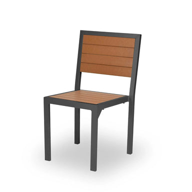 Black frame with Cedar Slats, Green Valley armless dining chair, recycled plastic on aluminum, model GV9122P, outdoor cafe chairs