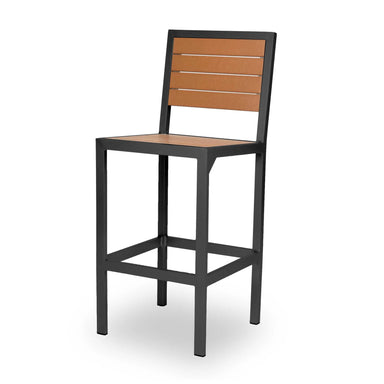 Black frame with Cedar Slats, Green Valley bar height chair, recycled plastic on aluminum, model GVB122P, outdoor bar stools with backs