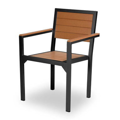 Black frame with Cedar Slats, Green Valley dining chair with arms, recycled plastic on aluminum, model GV9112P, outdoor dining chairs with arms