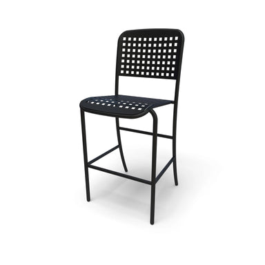 Black frame Hanna perforated bar chair, powder-coated aluminum, model HAB121P, metal bar stools