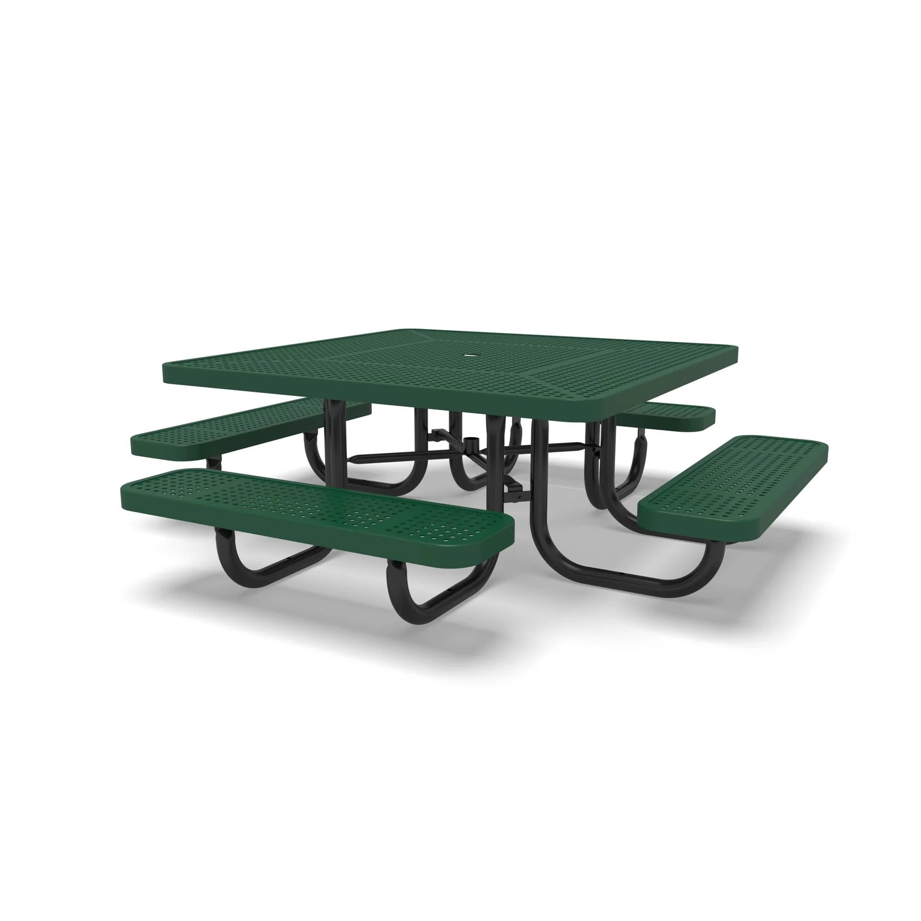 Black & Green Wabash Valley Children's Signature Square Perforated Metal Portable Picnic Table in plastisol-coated steel, playground furniture with a 46 inch square top