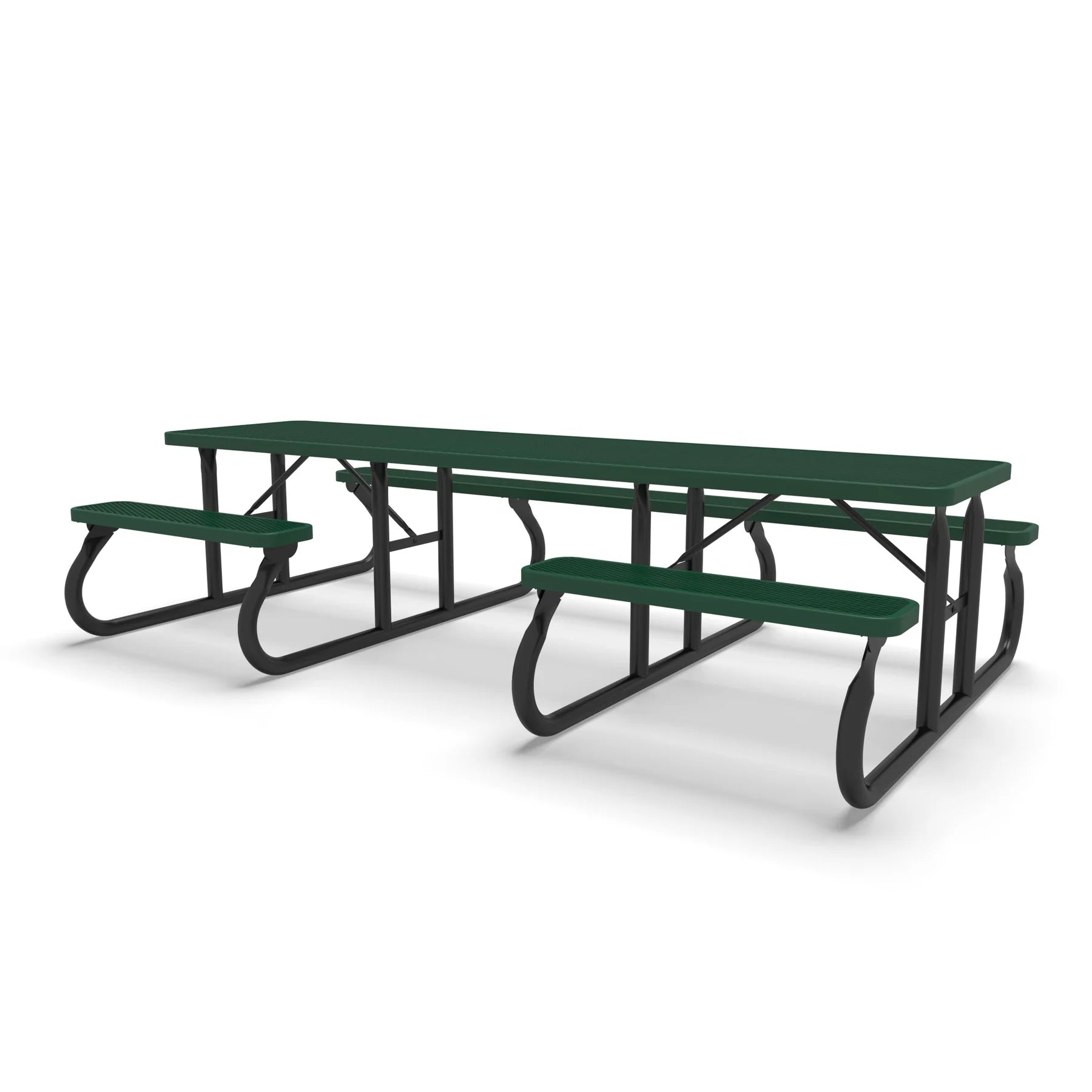 Black & Green Wabash Valley Signature Side by Side ADA Accessible 10 ft Diamond Portable Picnic Table in plastisol-coated steel, an ADA accessible 10 ft picnic table