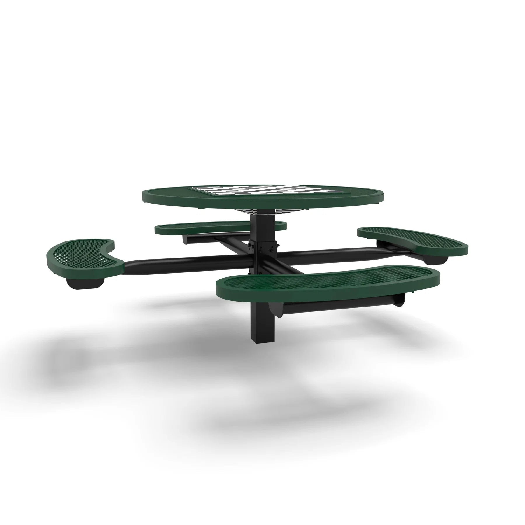Black & Green Wabash Valley Signature Round Pedestal Picnic Table, Diamond, Chessboard - 4 Seats - Inground, in plastisol-coated steel, model SP210D, outdoor chess board