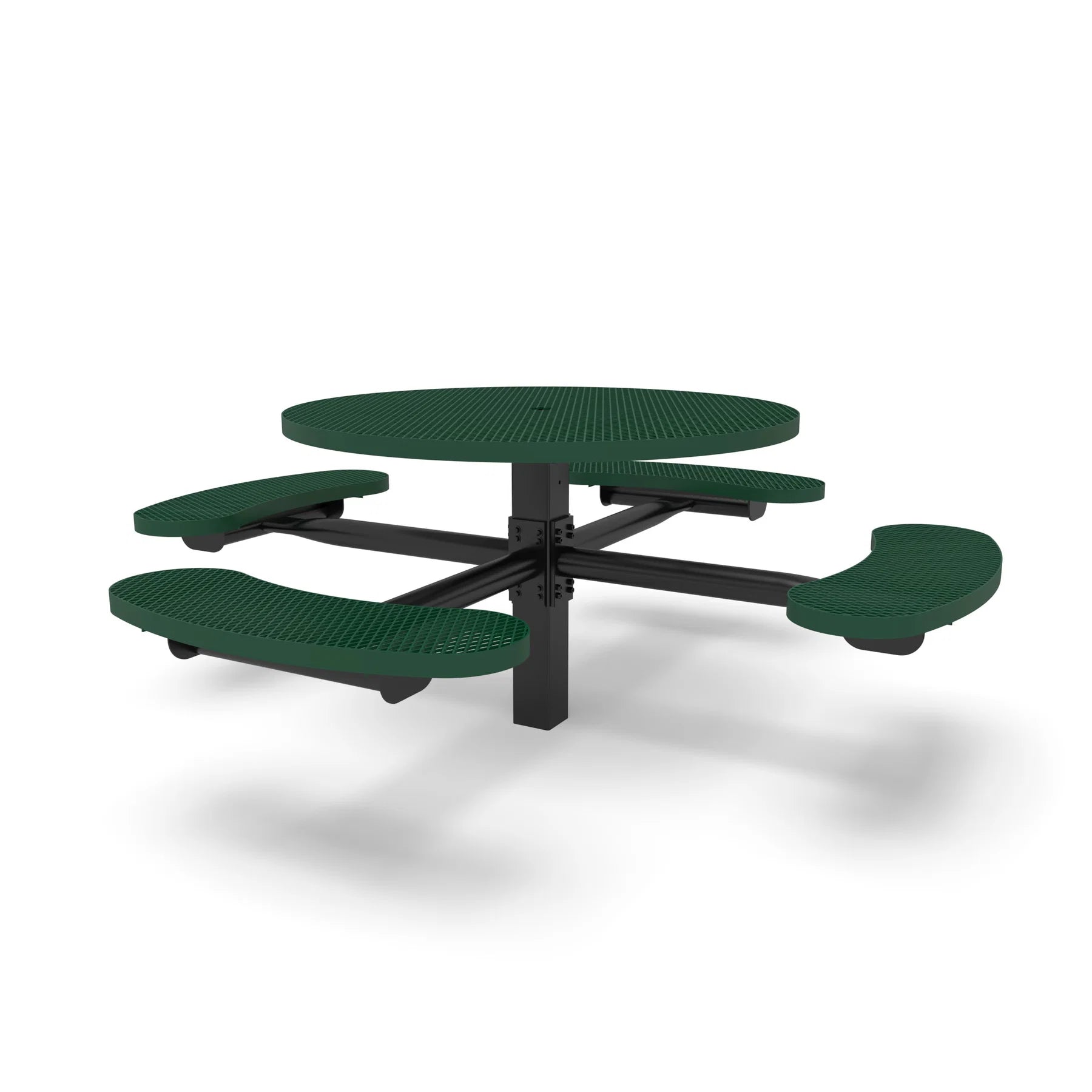 Black & Green Wabash Valley Signature Round Pedestal Picnic Table, Diamond, Standard - 4 Seats - Inground, in plastisol-coated steel, model SG245D, mesh patio table