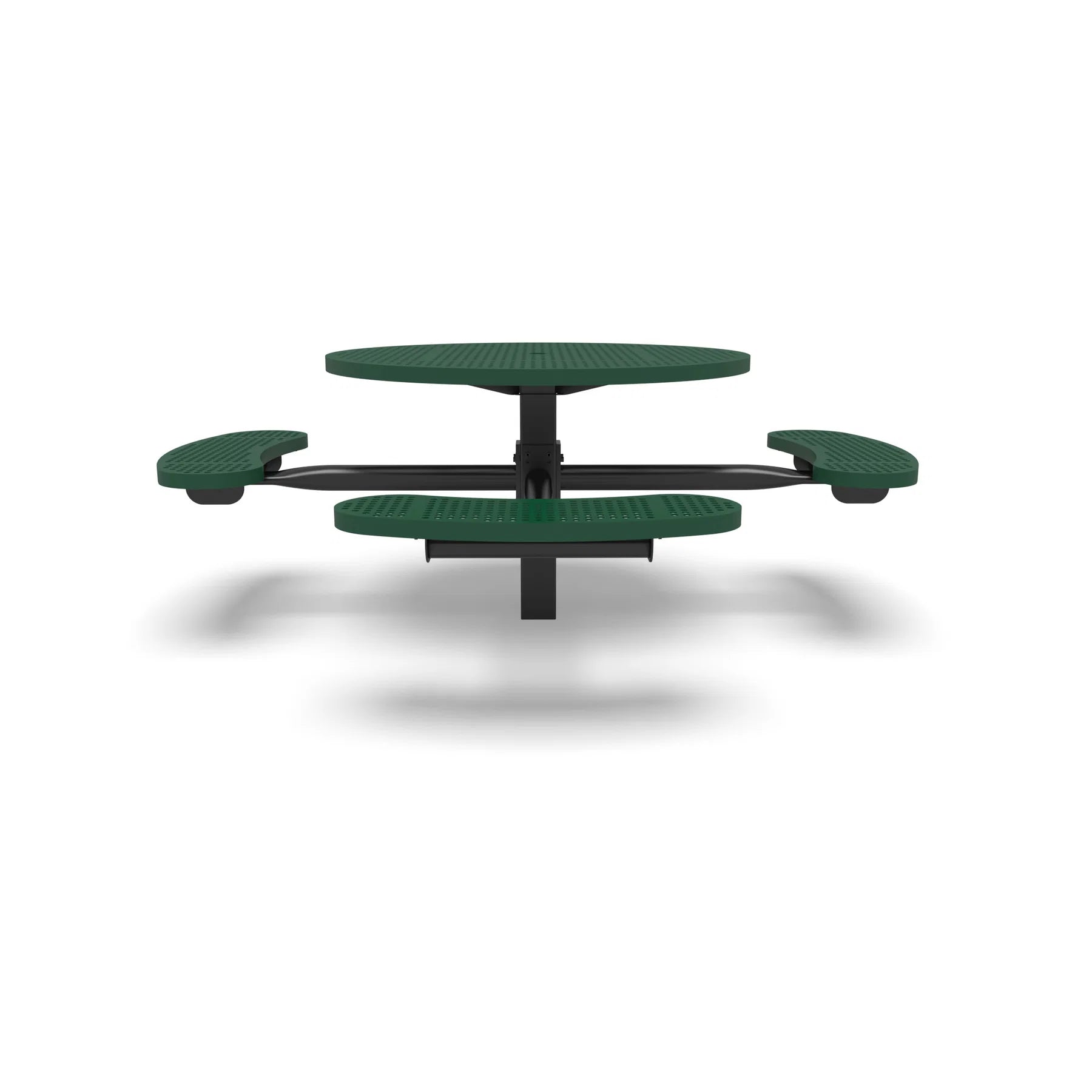 Black & Green Wabash Valley Signature Round Pedestal Picnic Table, Perforated, Standard - ADA Accessible - Inground, in plastisol-coated steel, model SG250P, commercial patio furniture