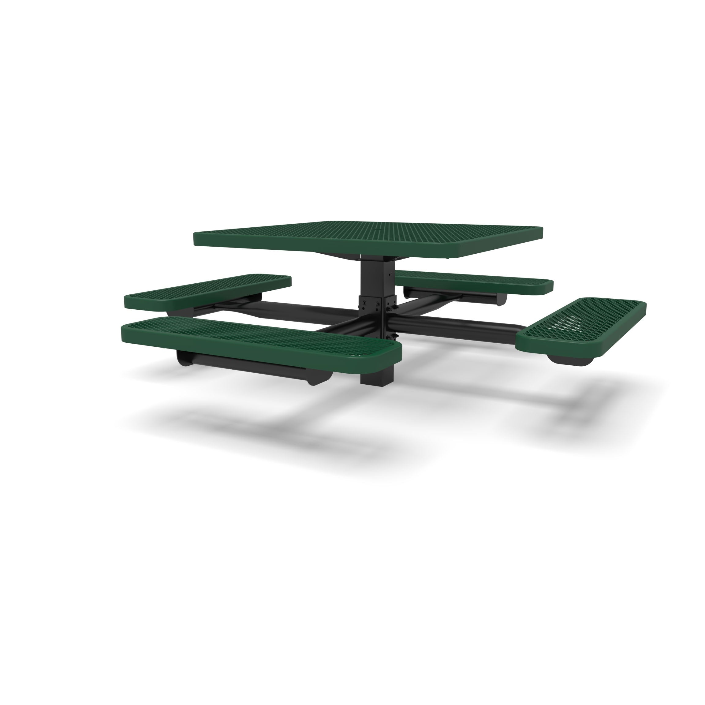 Black & Green Wabash Valley Signature Square Pedestal Picnic Table, Diamond, Standard - 4 Seats - Inground - 40 Inch, in plastisol-coated steel, model SG215D, expanded metal table