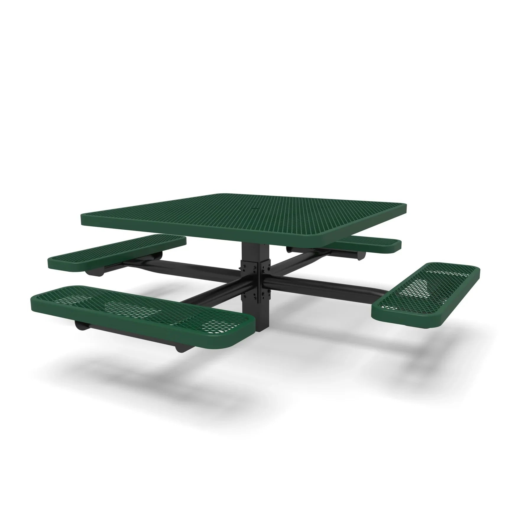 Black & Green Wabash Valley Signature Square Pedestal Picnic Table, Diamond, Standard - 4 Seats - Inground - 46 Inch, in plastisol-coated steel, model SG230D, expanded metal table