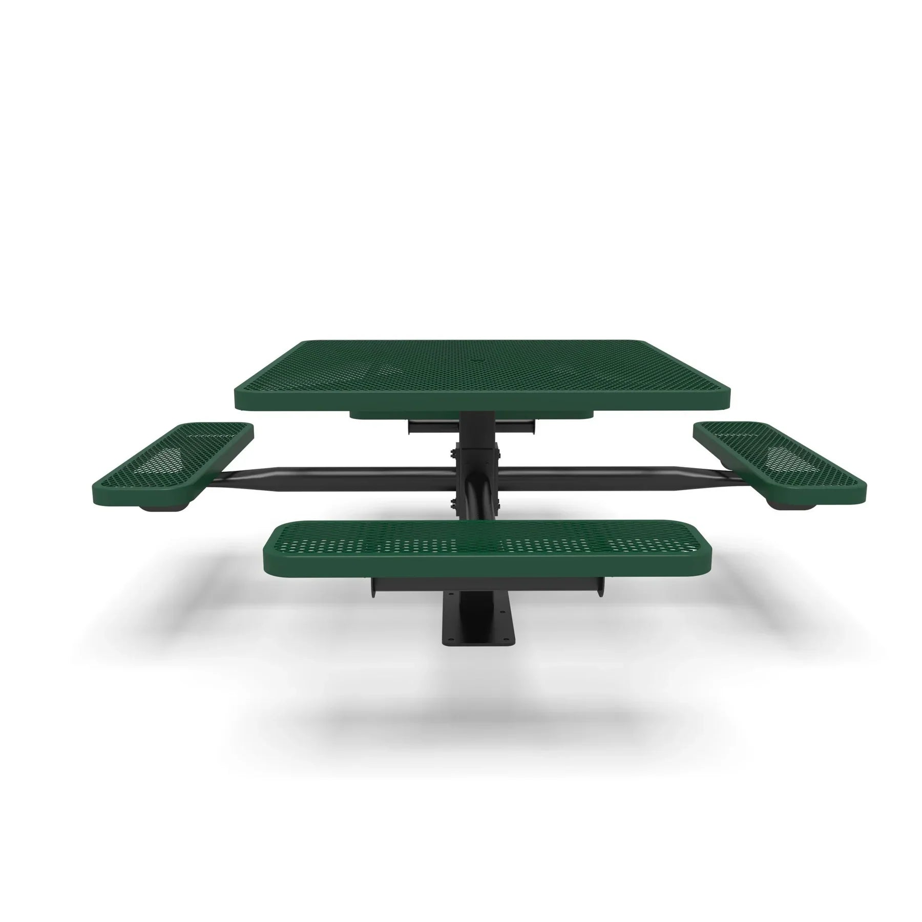 Black & Green Wabash Valley Signature Square Pedestal Picnic Table, Diamond, Standard - 4 Seats - Surface Mount - 46 Inch, in plastisol-coated steel, model SG229D, patio furniture for business