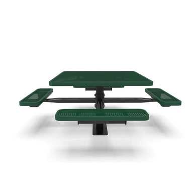 Black & Green Wabash Valley Signature Square Pedestal Picnic Table, Diamond, Standard - 4 Seats - Surface Mount - 46 Inch, in plastisol-coated steel, model SG229D, patio furniture for business