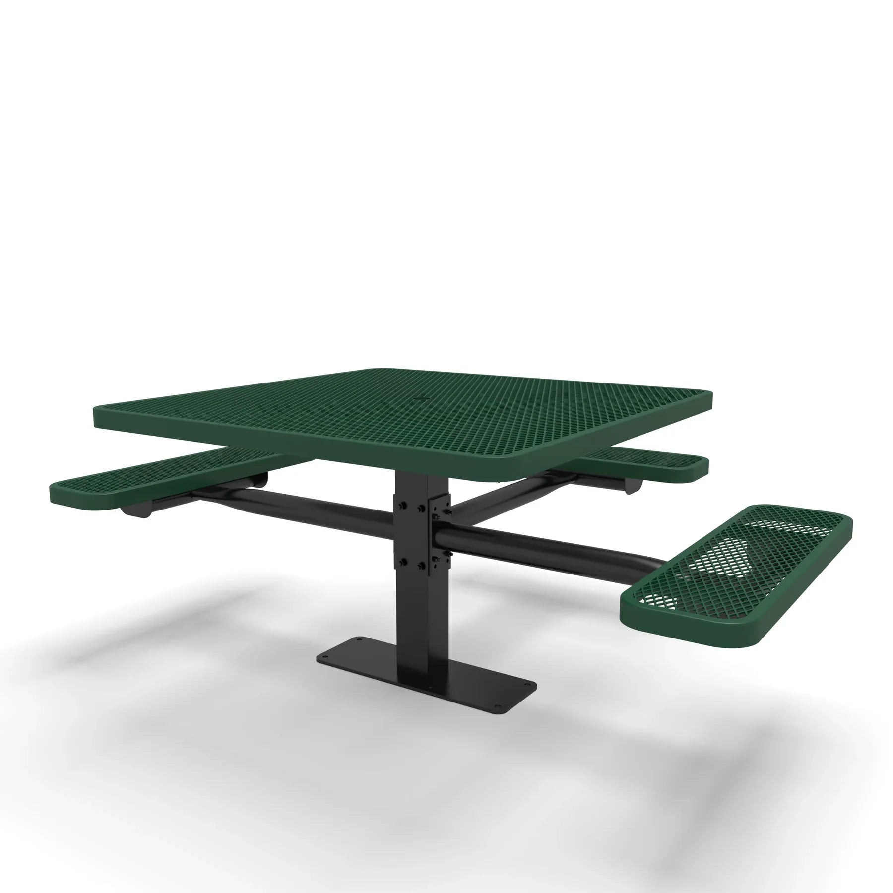 Black & Green Wabash Valley Signature Square Pedestal Picnic Table, Diamond, Standard - ADA Accessible - Surface Mount - 46 Inch, in plastisol-coated steel, model SG234D, ada accessible table