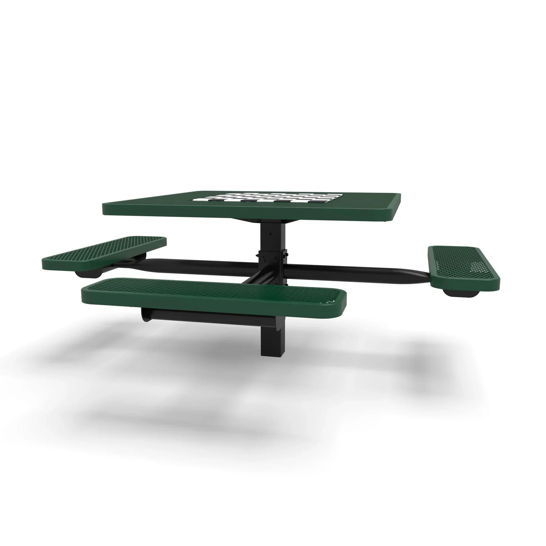 Black & Green Wabash Valley Signature Square Pedestal Picnic Table, Diamond, Chessboard - ADA Accessible - Inground - 46 Inch, in plastisol-coated steel, model SP230D, chess and checkers table
