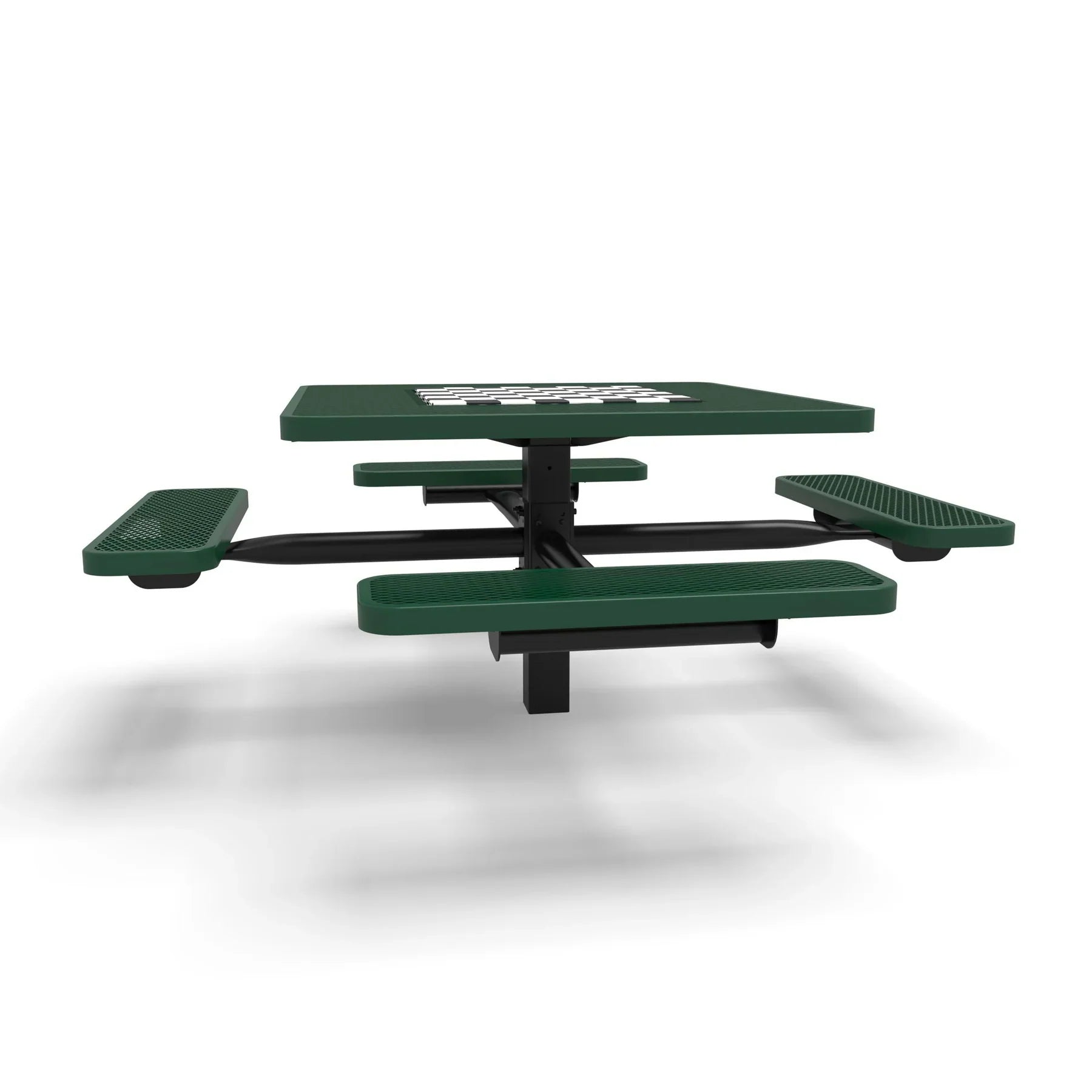 Black & Green Wabash Valley Signature Square Pedestal Picnic Table, Diamond, Chessboard - 4 Seats - Inground - 46 Inch, in plastisol-coated steel, model SP225D, chess and checkers table