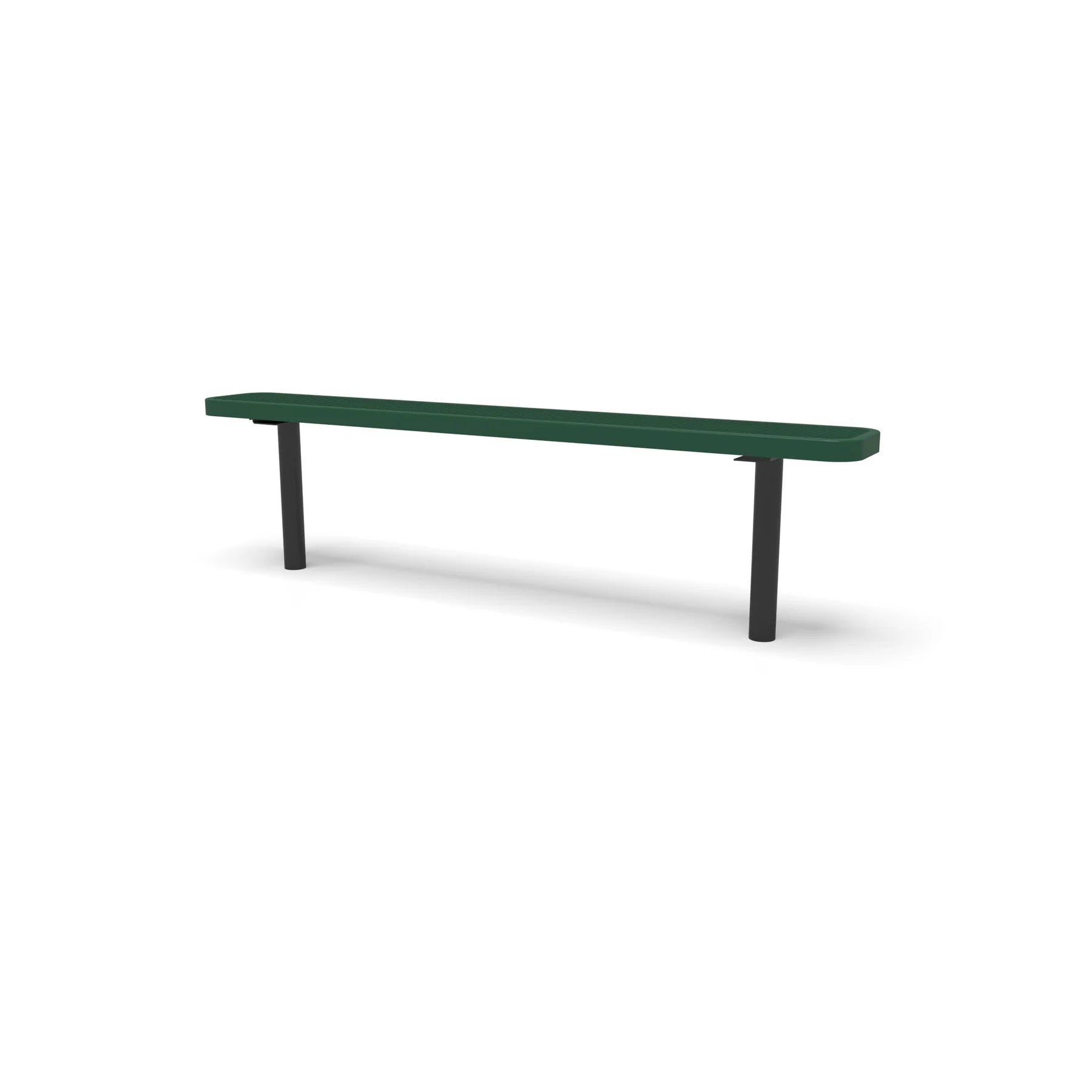 Black & Green Wabash Valley Signature Steel Backless Bench, Diamond, 6' Inground posts, green seat on a black frame, plastisol-coated steel, commercial seating bench