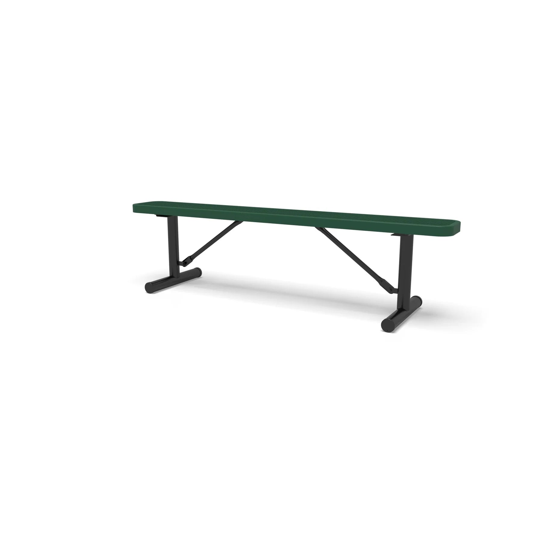 Black & Green Wabash Valley Signature Steel Backless Bench, Diamond, 6' Portable with braced legs, green seat on a black frame, plastisol-coated steel, metal bench without back