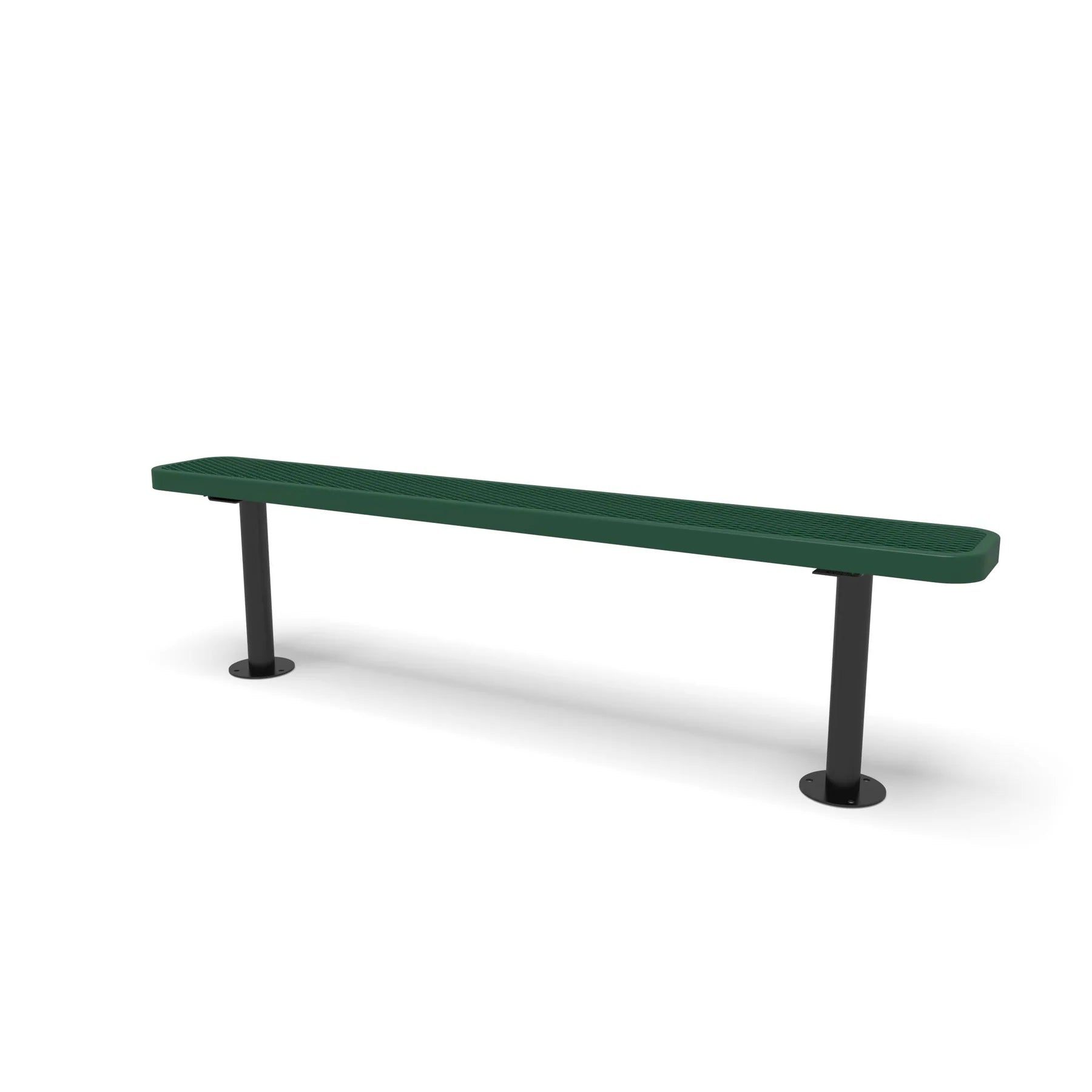 Black & Green Wabash Valley Signature Steel Backless Bench, Diamond, 6' Surface Mount base plates, green seat on a black frame, plastisol-coated steel, metal bench without back