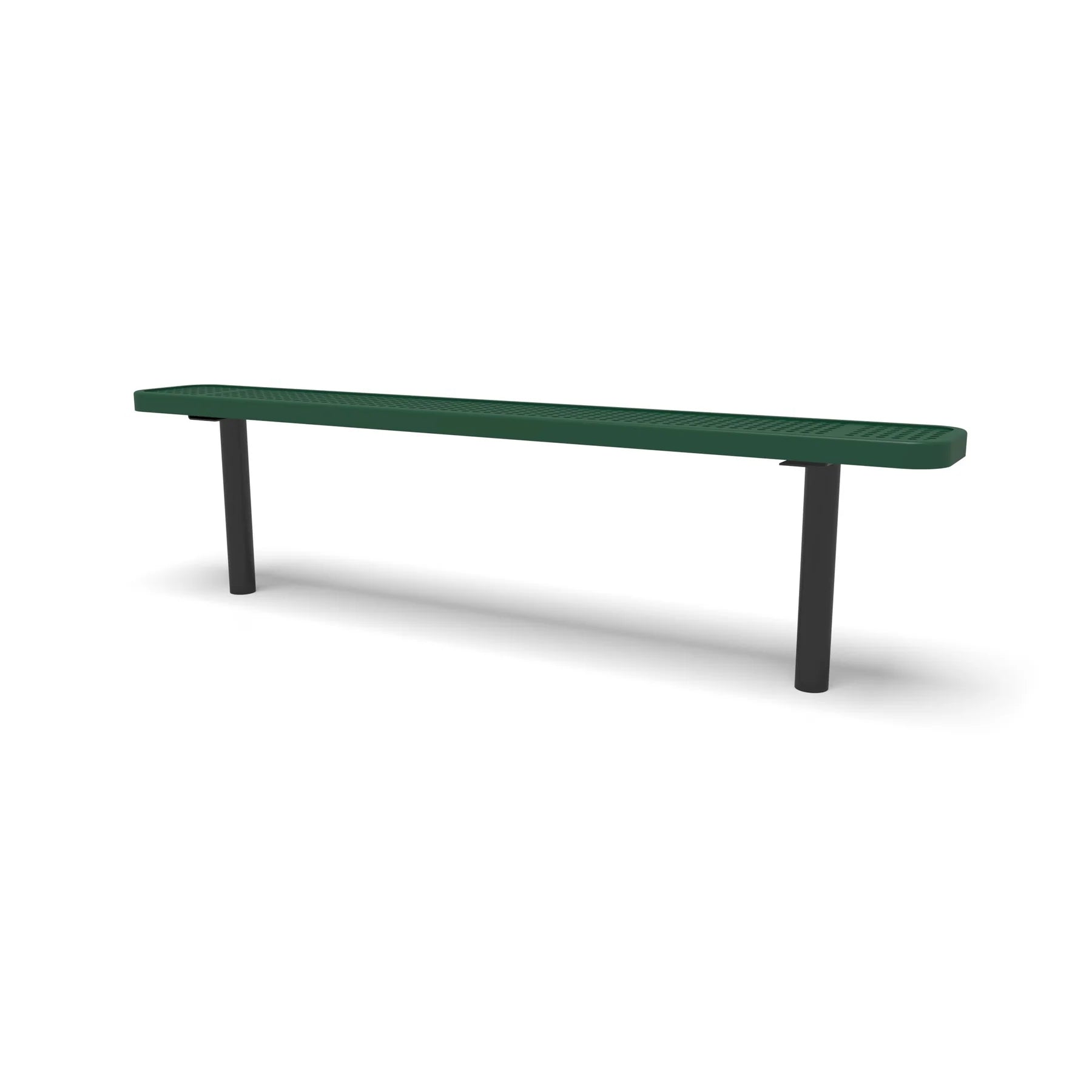 Black & Green Wabash Valley Signature Steel Backless Bench, Perforated, 6' Inground posts, green seat on a black frame, plastisol-coated steel, team bench