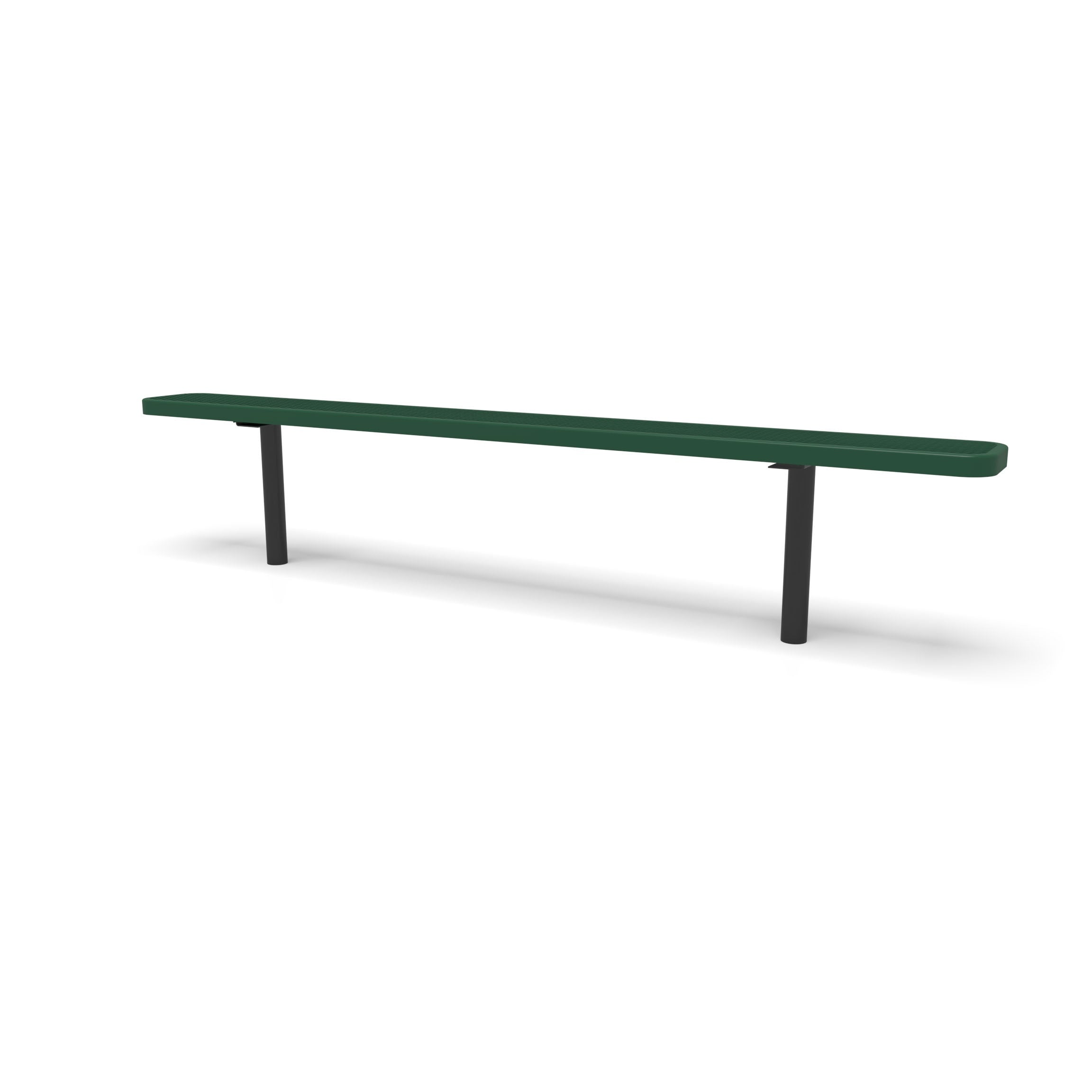 Black & Green Wabash Valley Signature Steel Backless Bench, Diamond, 8' Inground posts, green seat on a black frame, plastisol-coated steel, 8 foot bench