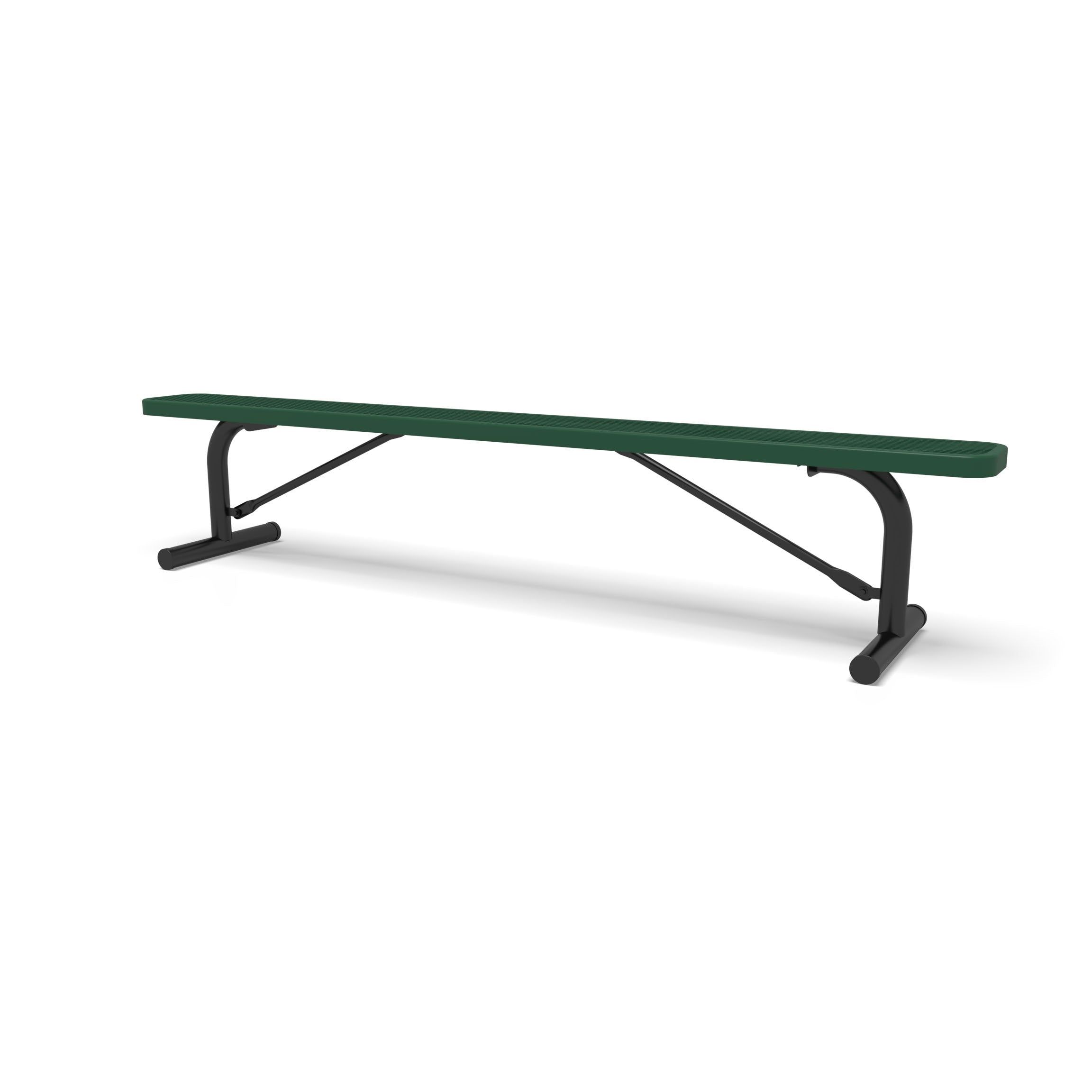 Black & Green Wabash Valley Signature Steel Backless Bench, Diamond, 8' Portable with braced legs, green seat on a black frame, plastisol-coated steel, team bench