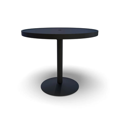 Black Hanna solid top round dining table, powder-coated aluminum top on a steel pedestal, model HA2I77P, 36 inch round table