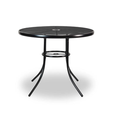 36 inch Highland black round steel mesh patio table, powder-coated steel, model HL36RM, black patio table