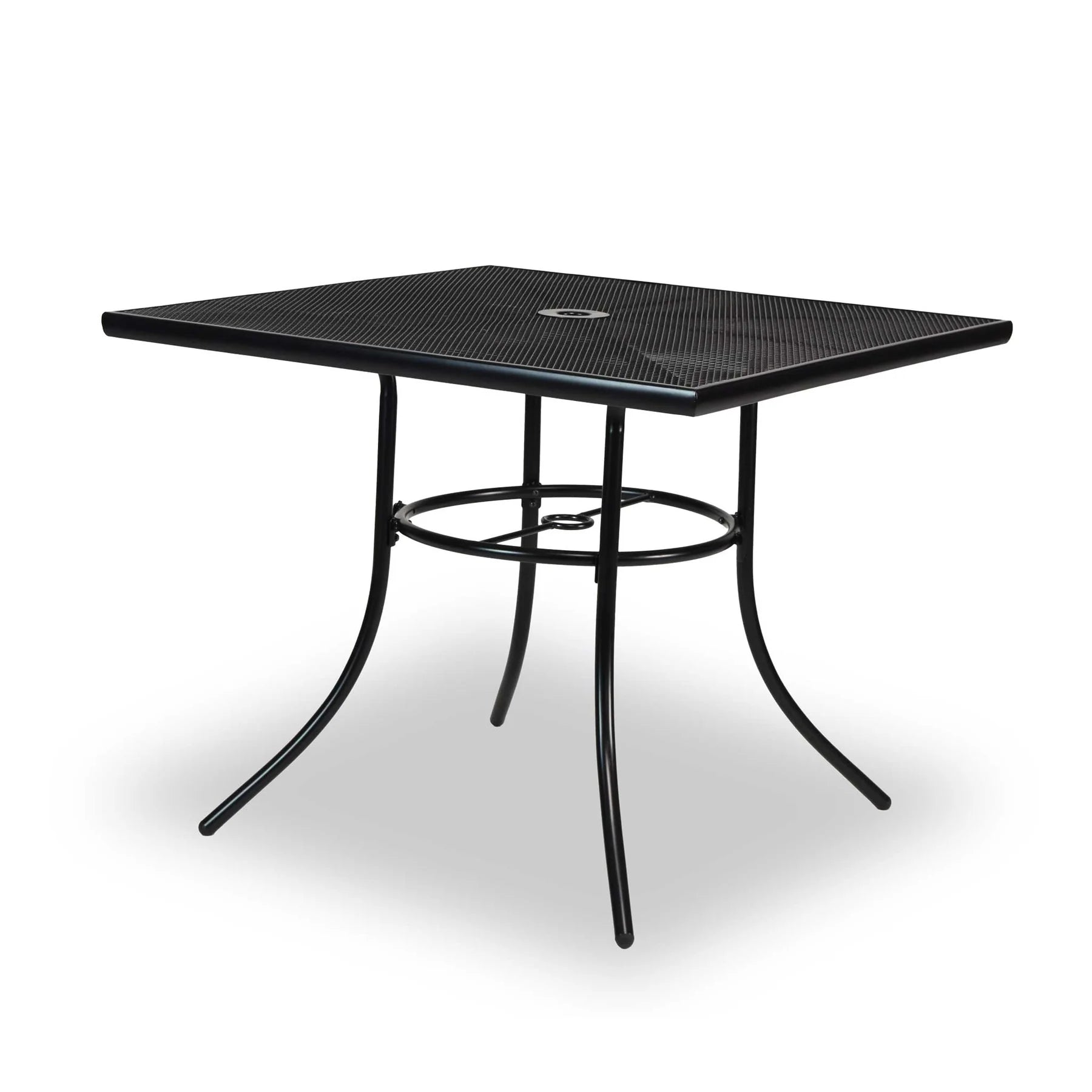 Highland black 36 inch square steel mesh patio table, powder-coated steel, model HL36SM, small patio table