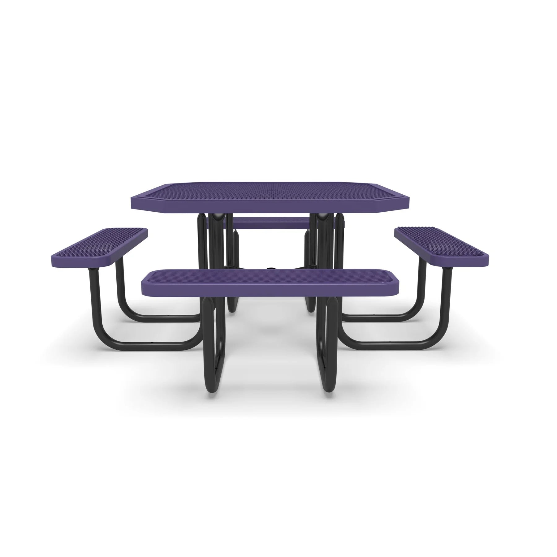 Black & Purple Wabash Valley Signature Octagon Diamond Metal Portable Picnic Table, purple top and seats on a black frame, plastisol-coated steel, heavy duty outdoor table