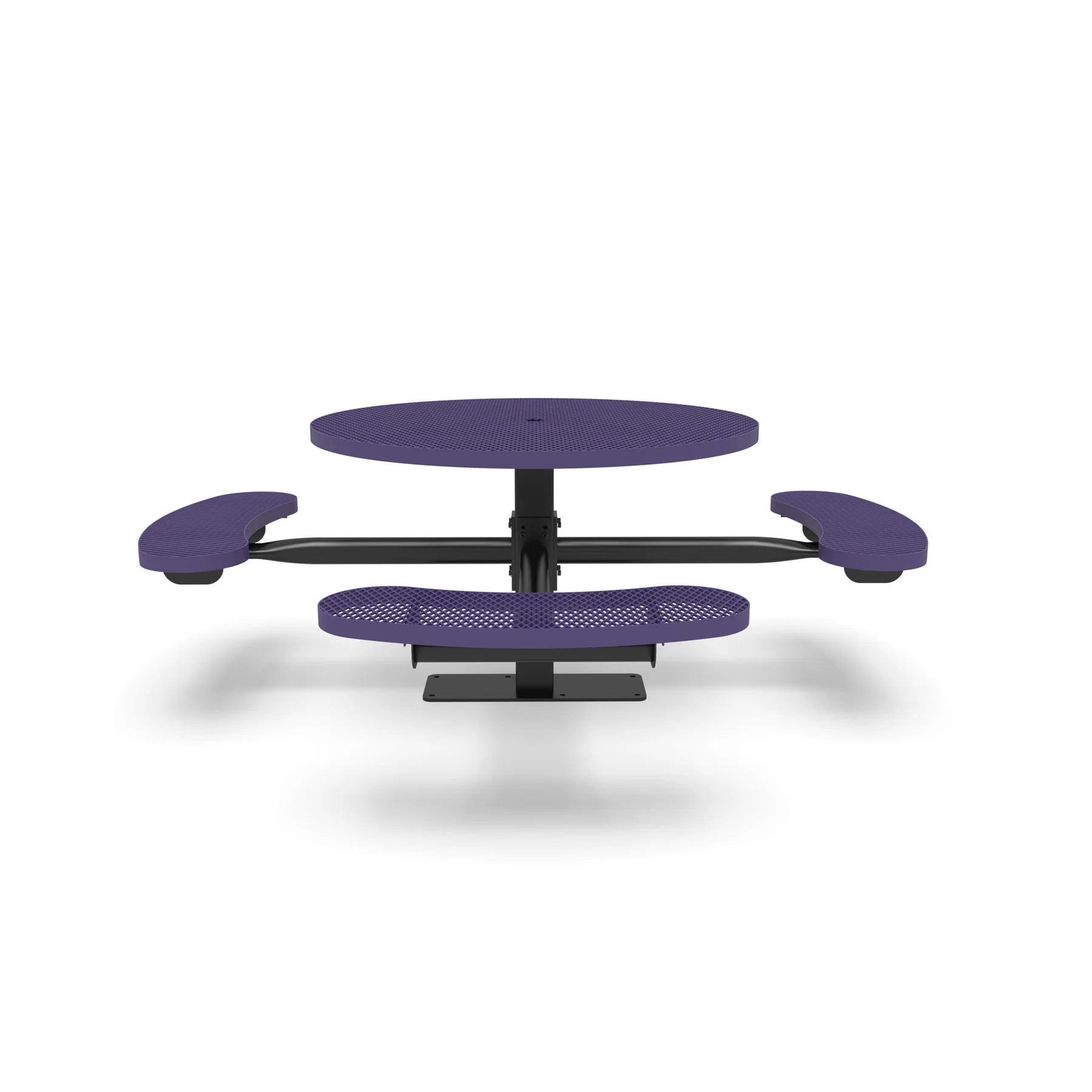 Black & Purple Wabash Valley Signature Round Pedestal Picnic Table, Diamond, Standard - ADA Accessible - Surface Mount, in plastisol-coated steel, model SG249D, commercial patio furniture