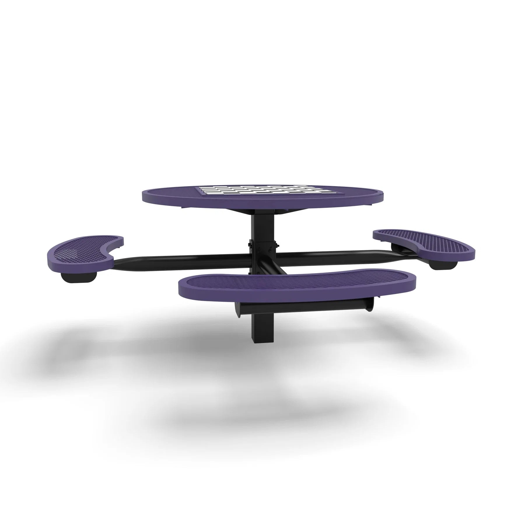 Black & Purple Wabash Valley Signature Round Pedestal Picnic Table, Diamond, Chessboard - ADA Accessible - Inground, in plastisol-coated steel, model SP215D, park chess table