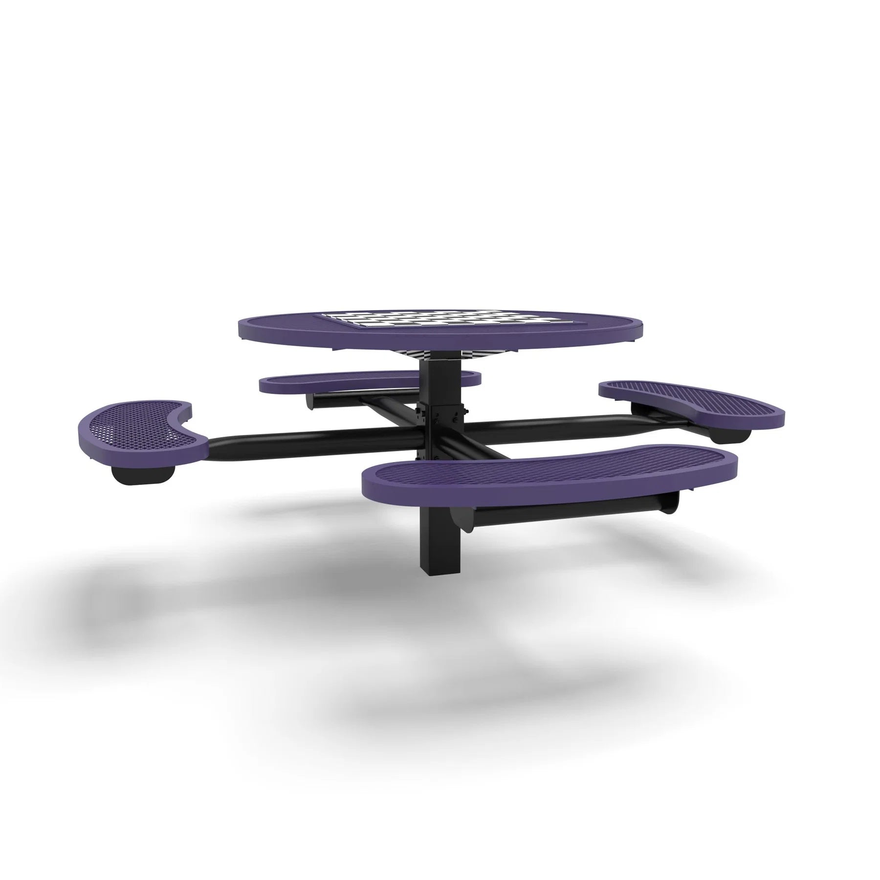 Black & Purple Wabash Valley Signature Round Pedestal Picnic Table, Diamond, Chessboard - 4 Seats - Inground, in plastisol-coated steel, model SP210D, park chess table
