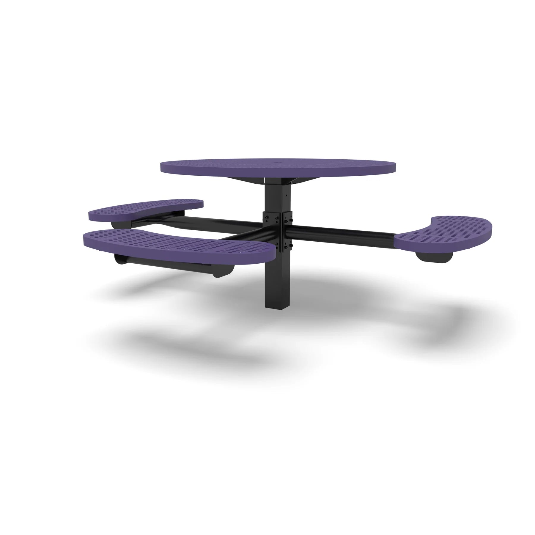 Black & Purple Wabash Valley Signature Round Pedestal Picnic Table, Perforated, Standard - ADA Accessible - Inground, in plastisol-coated steel, model SG250P, commercial patio furniture
