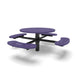 Black & Purple Wabash Valley Signature Round Pedestal Picnic Table, Perforated, Standard - 4 Seats - Inground, in plastisol-coated steel, model SG245P, round outdoor dining table for 4