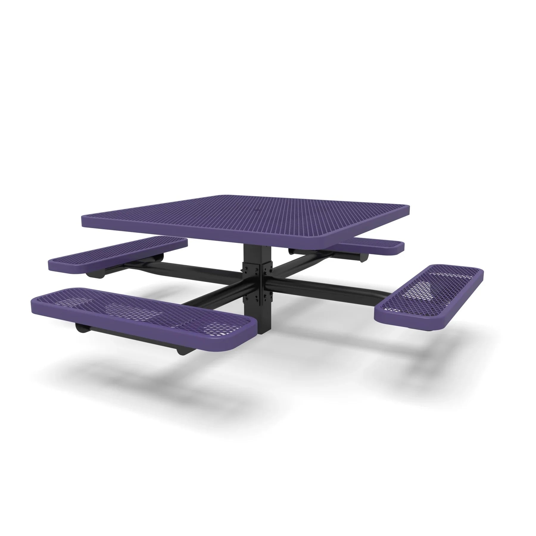 Black & Purple Wabash Valley Signature Square Pedestal Picnic Table, Diamond, Standard - 4 Seats - Inground - 46 Inch, in plastisol-coated steel, model SG230D, business patio furniture